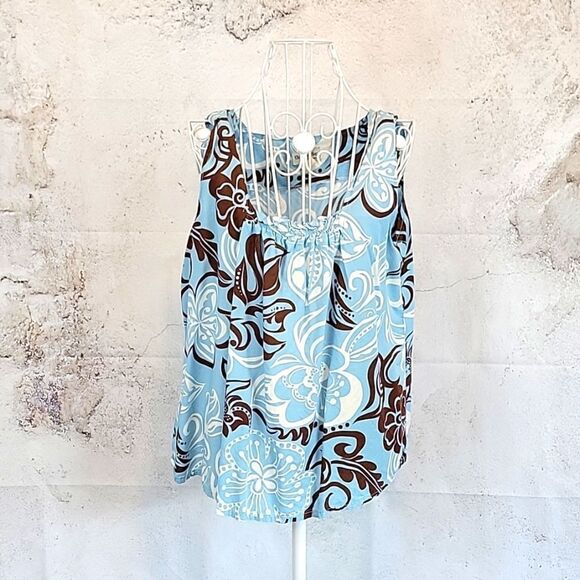 Bishop St. Apparel Hawaiian print sleeveless blouse Women's Size L - Picture 1 of 9
